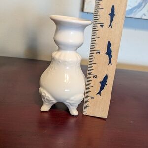 White Maryland China Porcelain Footed Candlestick Holder 1 Glossy EUC Swirls